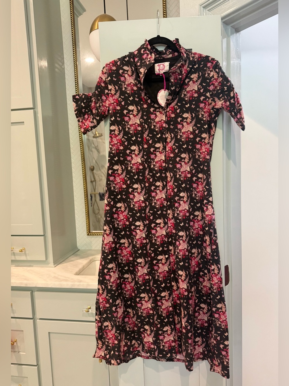 Victoria Dunn XS black and pink floral NWT maxi midi dress